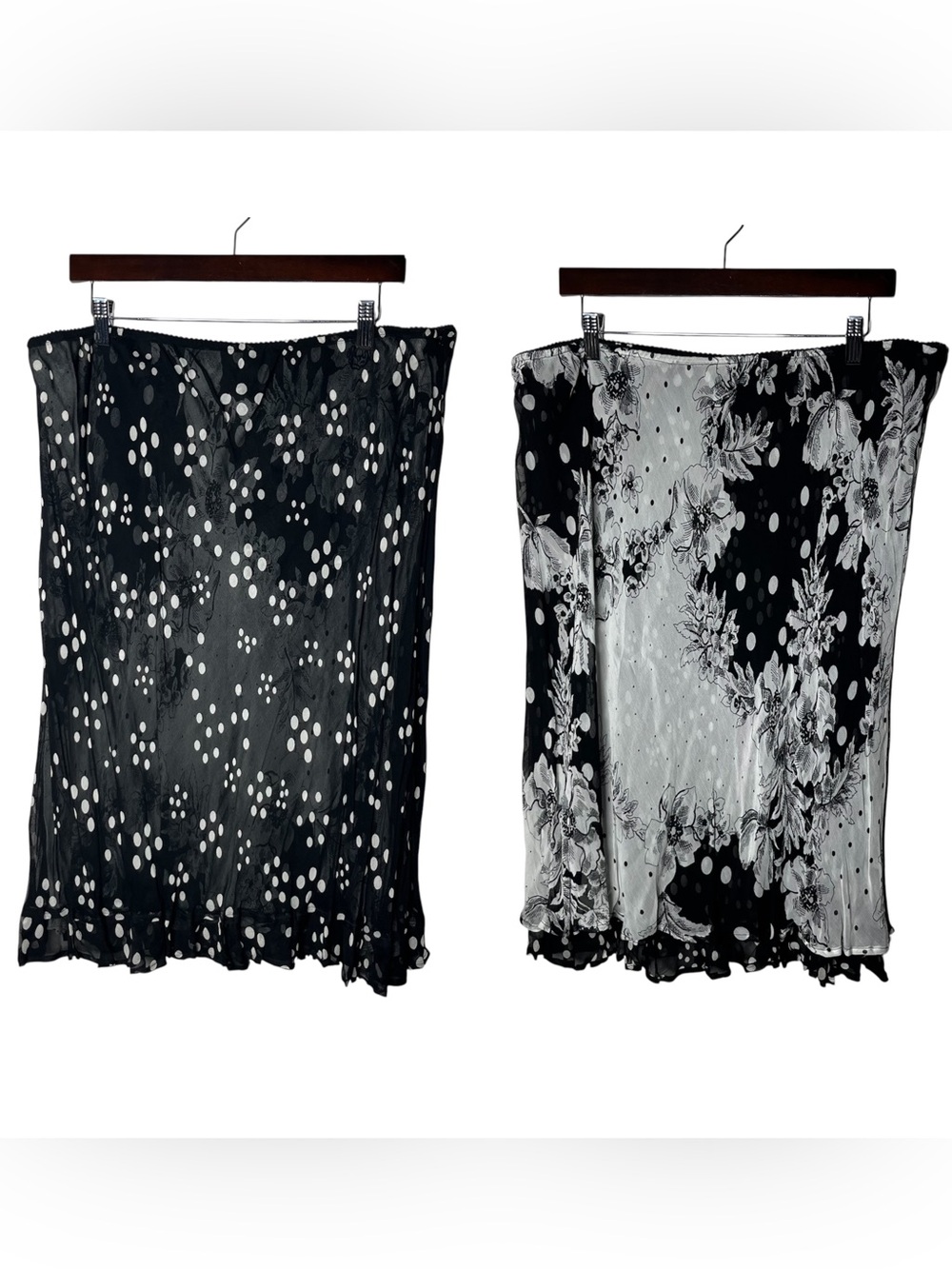 90s Y2K Vintage Black White Polka Dot Floral Reversible Skirt Fairy Whimsigoth